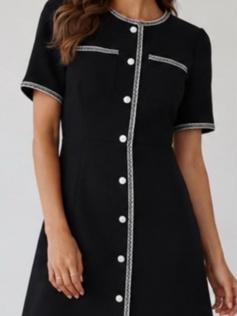 NWT CeCe Women's Tweed Short-Sleeve Button-Front Shift Dress. Size